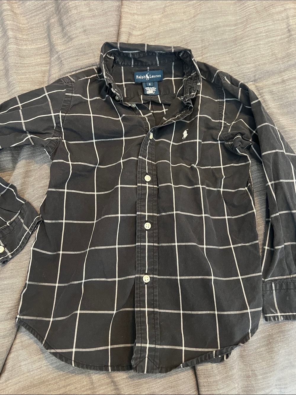 Ralph Lauren Black Button-Down Shirt with White Windowpane Grid
